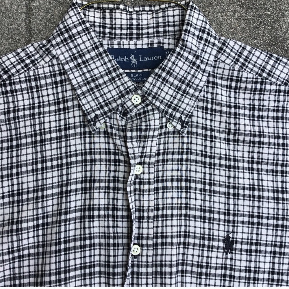 Polo Ralph Lauren Blake Shirt Mens XL Black White Plaid Cotton Button Down
